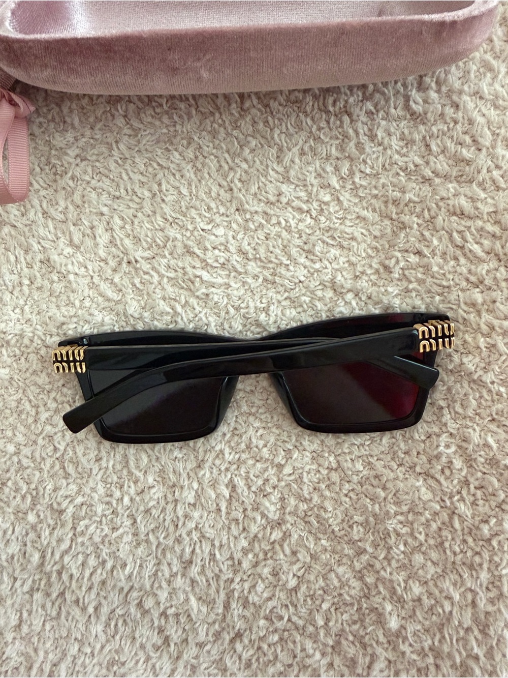 Miu Miu Black Rectangle Sunglasses with Gold Accent